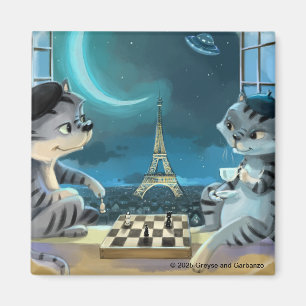 Katzen Eiffelturm - Nachtquadrat Magnet 2"