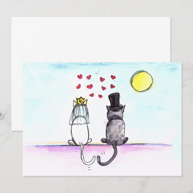 Katzen Einladung zur Hochzeit und Hochzeit am Baue (Vorne/Hinten)