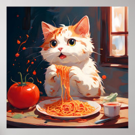 Katzen essen Spaghetti Poster