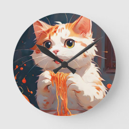 Katzen essen Spaghetti Runde Wanduhr