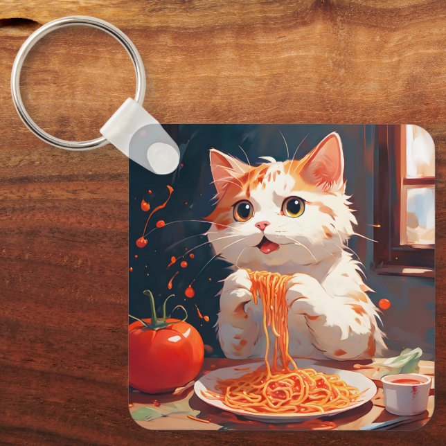 Katzen essen Spaghetti Schlüsselanhänger (Vorderseite)