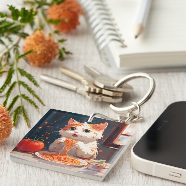 Katzen essen Spaghetti Schlüsselanhänger (Vorderseite rechts)