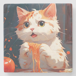 Katzen essen Spaghetti Steinuntersetzer