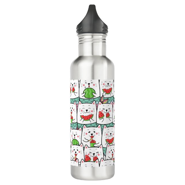 Katzen Essende Wassermelone Edelstahlflasche (Links)