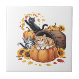 Katzen Fall Herbst Kürbisse Erntedank Sonnenblume Fliese