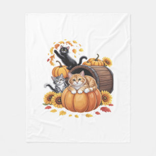 Katzen Fall Herbst Kürbisse Erntedankfest Sonnenbl Fleecedecke