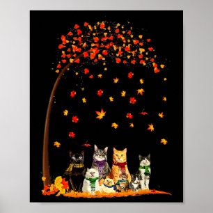 Katzen fallen Herbstleaf Tree Funny Cat Liebhaber Poster