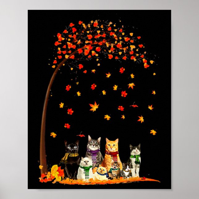 Katzen fallen Herbstleaf Tree Funny Cat Liebhaber  Poster (Vorne)