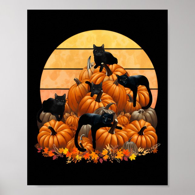 Katzen fallen Herbstpumpen Erntedank Matching Poster (Vorne)