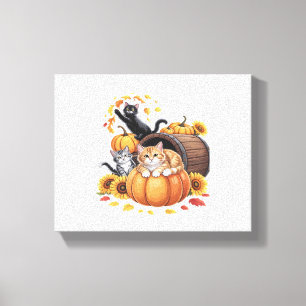 Katzen fallen Herbstpumpen Erntedank Sonnenblume C Leinwanddruck