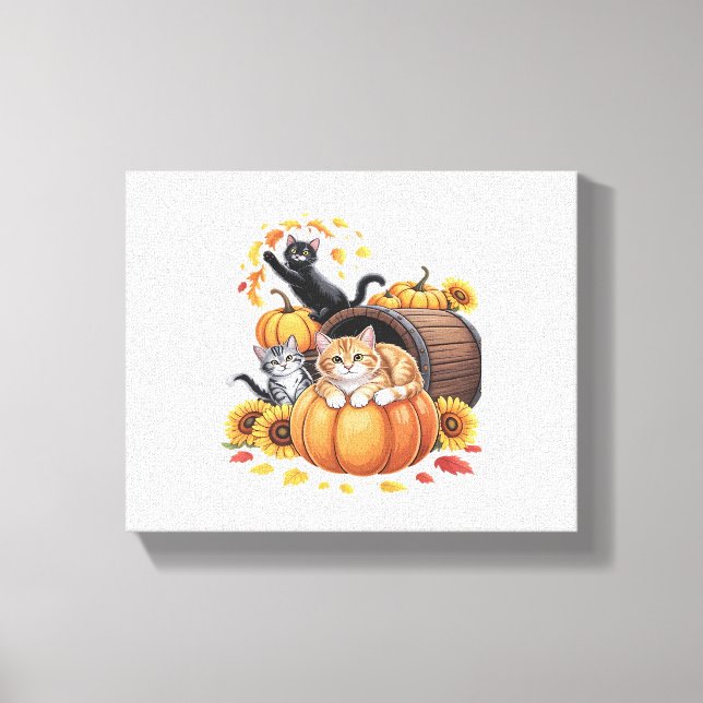 Katzen fallen Herbstpumpen Erntedank Sonnenblume O Leinwanddruck (Vorderseite)