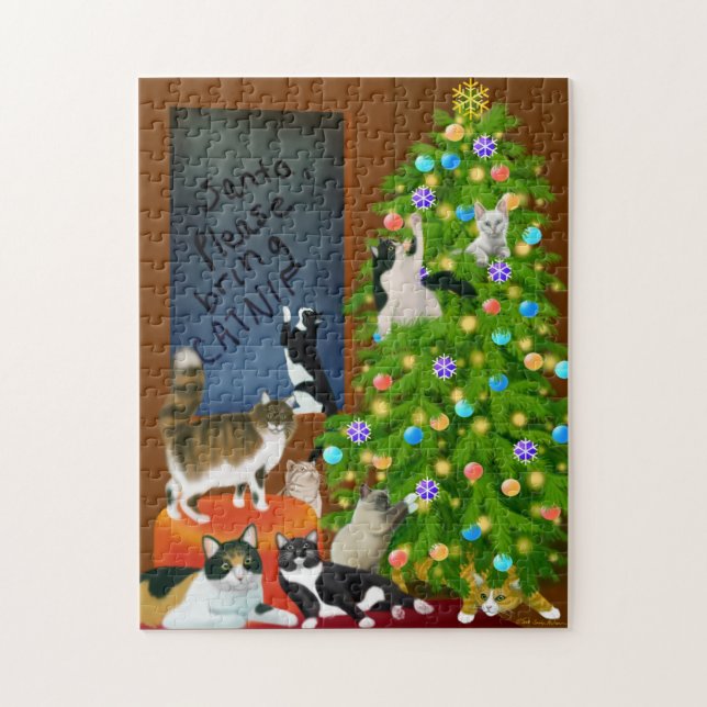Katzen-Familien-Weihnachtspuzzlespiel (Vertikal)