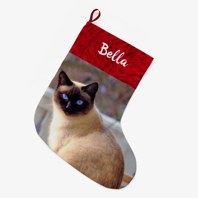 Katzen-Foto-Haustier-Namen-siamesisches Kätzchen Großer Weihnachtsstrumpf (Vorderansicht (hängend))
