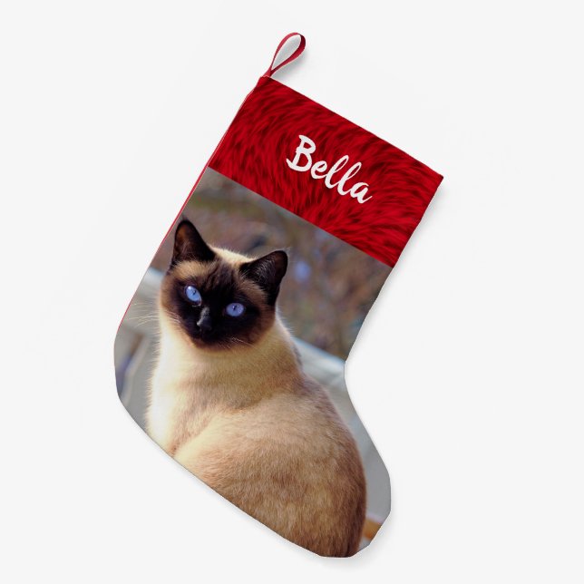 Katzen-Foto-Haustier-Namen-siamesisches Kätzchen Kleiner Weihnachtsstrumpf (Vorderansicht (hängend))