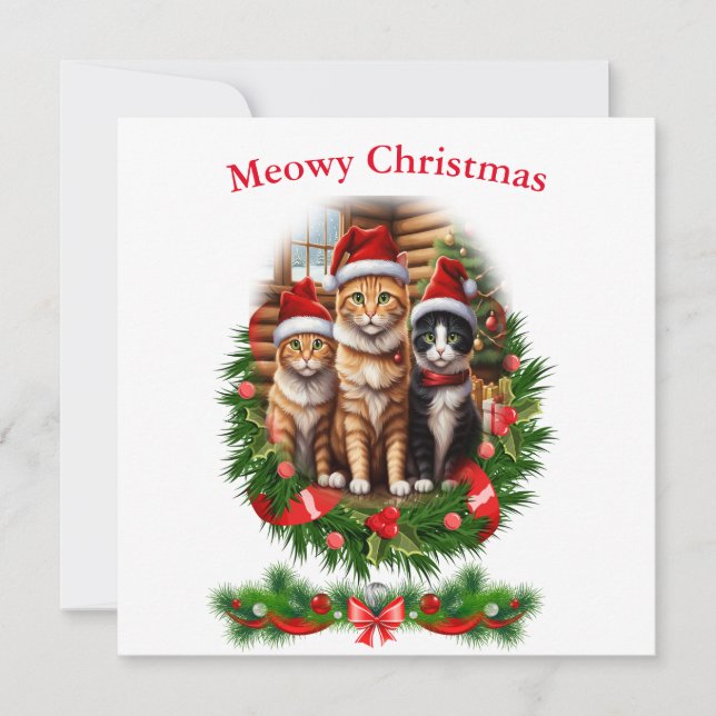 Katzen Frohe Weihnachtsfeiertage Tiere Einladung (Vorderseite)
