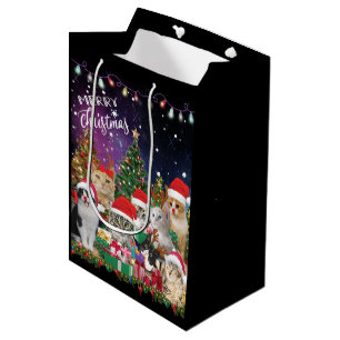 Katzen Frohe Weihnachtslicht Mittlere Geschenktüte