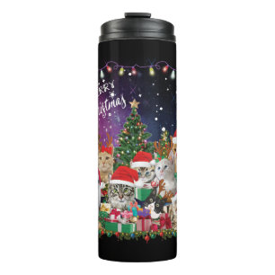 Katzen Frohe Weihnachtslicht Thermosbecher