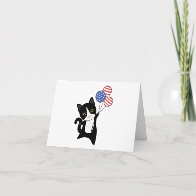 Katzen Funny Cat 4. Juli Amerikanische Flagge Dankeskarte (Vorderseite)