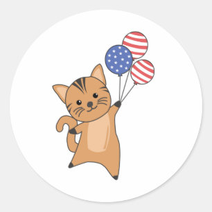 Katzen Funny Cat 4. Juli Amerikanische Flagge Runder Aufkleber