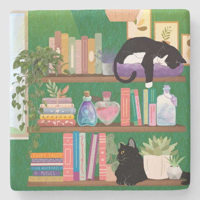 Katzen für Buchhandlungen Steinuntersetzer (Vorderseite)