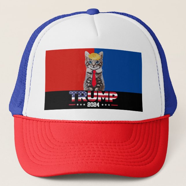 Katzen für Trump 2024 | Vance Trump Red Blue Truckerkappe (Vorderseite)
