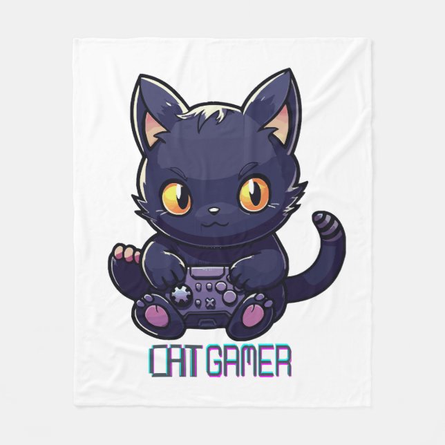 Katzen-Gamer Fleecedecke (Vorderseite)