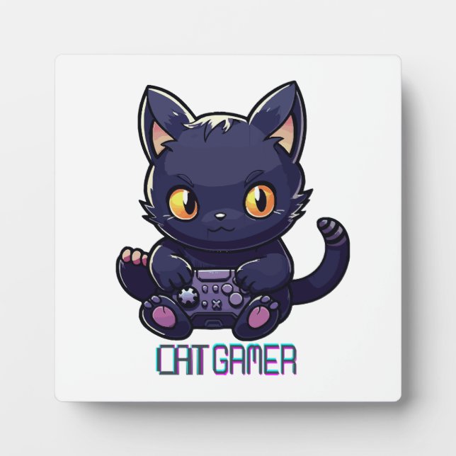 Katzen-Gamer Fotoplatte (Vorderseite)
