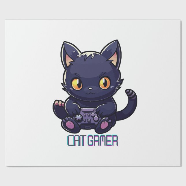 Katzen-Gamer Geschenkpapier (Flach)