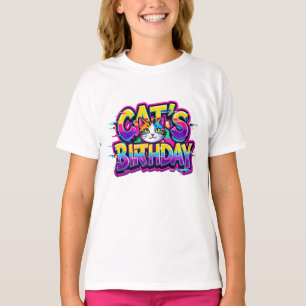 Katzen-Geburtstags-Regenbogen-Glitch T-Shirt