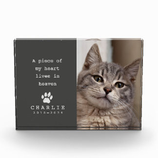 Katzen-Gedenkherz Lebt im Himmel Holzkohlegrau Fotoblock
