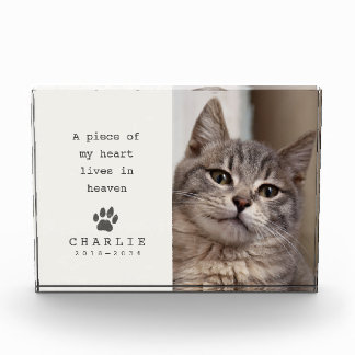 Katzen-Gedenkherz Lebt im Himmel Vintage-Creme Fotoblock