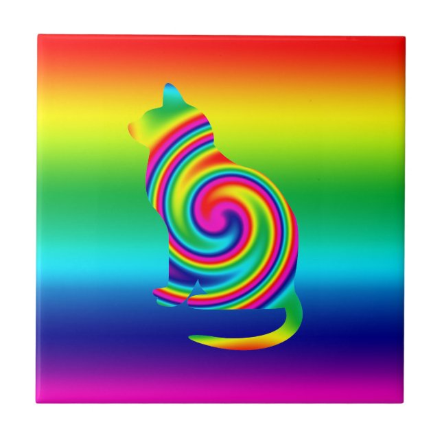 Katzen-geformte Regenbogen-Rotation Fliese (Vorderseite)