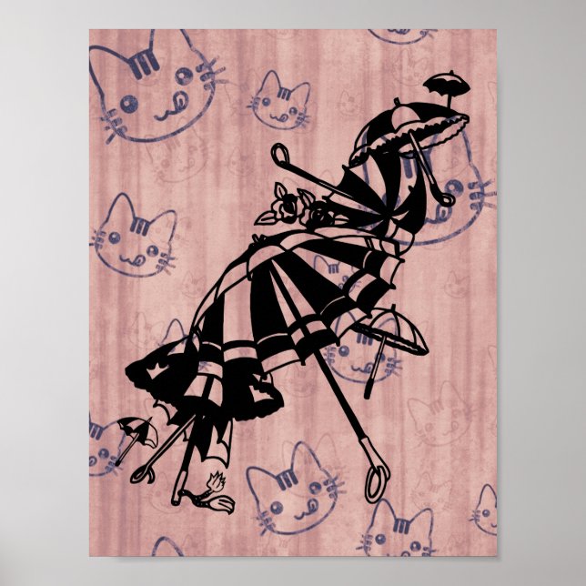Katzen gegenüber Sonnenschirmen Sonnenschirme Sonn Poster (Vorne)