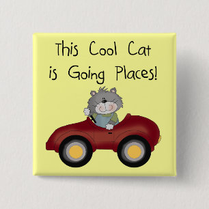 Katzen-gehende Platz-rote Auto-T-Shirts und Gesche Button