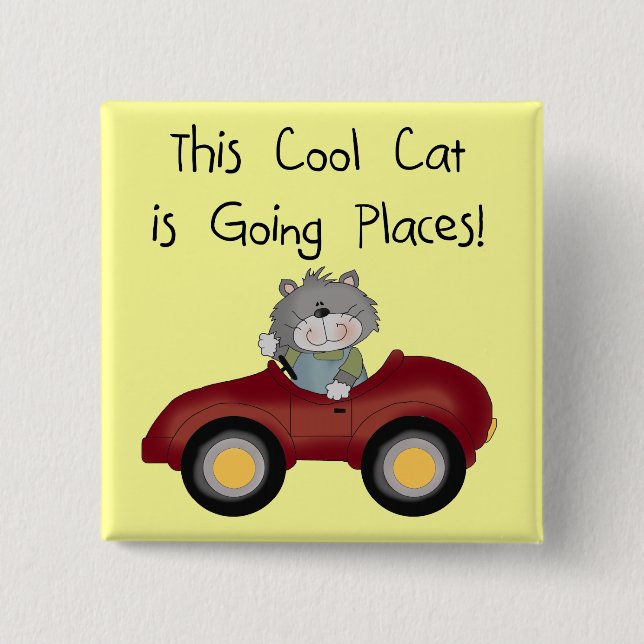 Katzen-gehende Platz-rote Auto-T-Shirts und Gesche Button (Vorderseite)