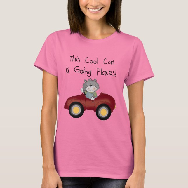 Katzen-gehende Platz-rote Auto-T-Shirts und T-Shirt (Vorderseite)