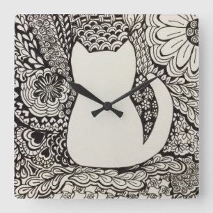 Katzen-Gekritzel-Wanduhr Quadratische Wanduhr