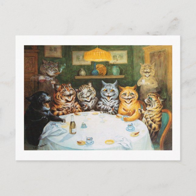 Katzen genießen Zigarren & Brandy, Louis Wain Postkarte (Vorderseite)