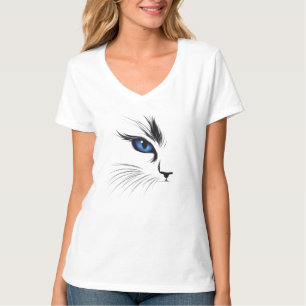 Katzen-Gesicht Blaues Auge Moderne Katzenliebhabe T-Shirt