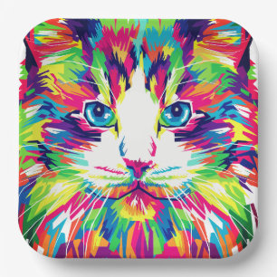 Katzen-Gesicht Geometrisches Prismen-Design-32453 Pappteller