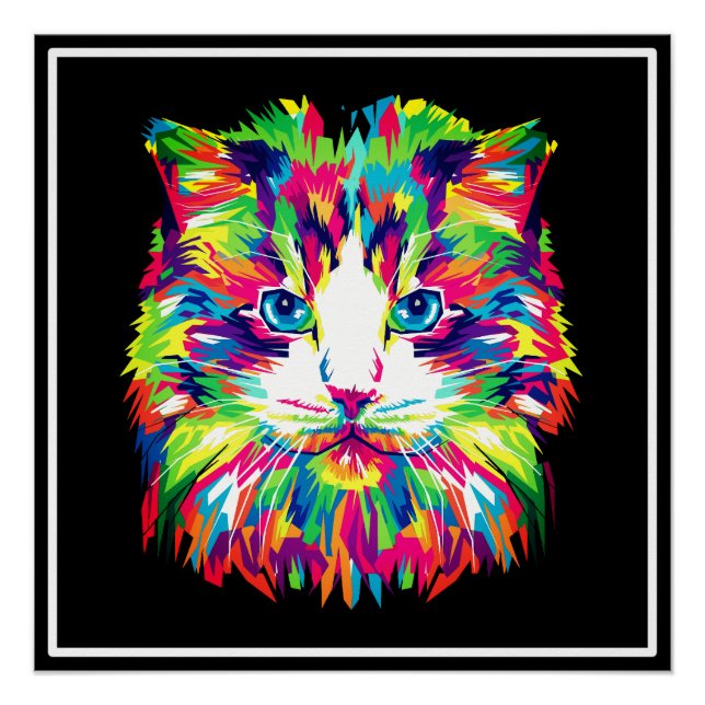 Katzen-Gesicht Geometrisches Prismen-Design-32453 Poster (Vorderseite)
