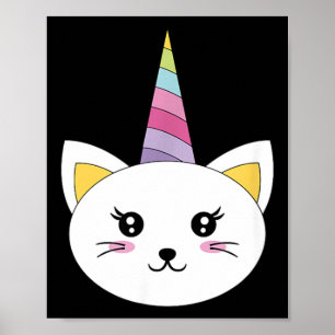 Katzen-Gesicht-Kopf-Einhorn-Wimpern Lustiger Hallo Poster