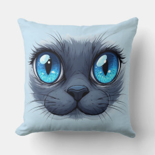 Katzen-Gesicht Nahaufnahme Blaue Augen Kitty-Illus Kissen