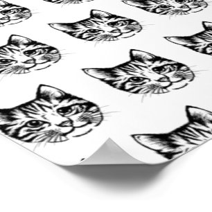 Katzen-Gesicht-Skizzenzeichnung Katzenliebhaber Fe Poster