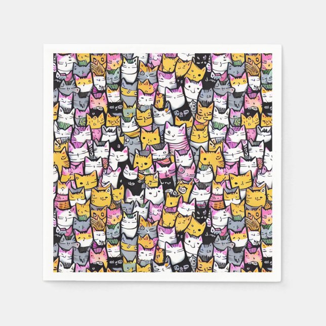 Katzen Gesichter Dooddruck Collage Kätzchen feline Serviette (Vorderseite)