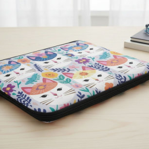 Katzen Gesichter Und Blumen  Laptopschutzhülle