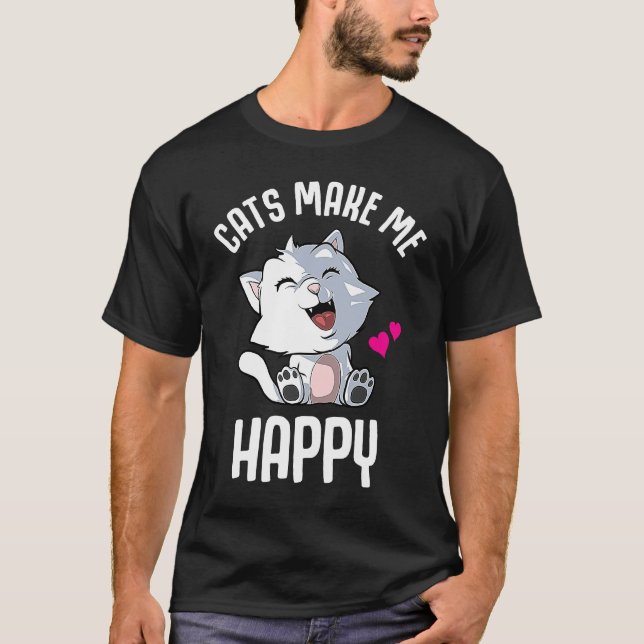 Katzen Glücklich  Katzen T-Shirt (Vorderseite)
