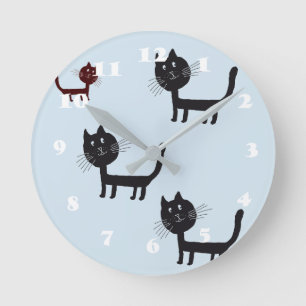 Katzen glückliche schwarze Kätzchen Zeichnend Wall Runde Wanduhr