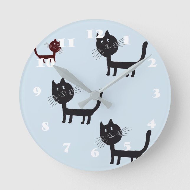 Katzen glückliche schwarze Kätzchen Zeichnend Wall Runde Wanduhr (Vorderseite)