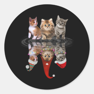 Katzen glückliche Weihnachten lustige Verkleidung  Runder Aufkleber